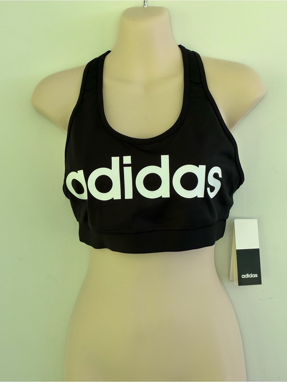 adidas Black and White Logo Racerback Sports Bra
